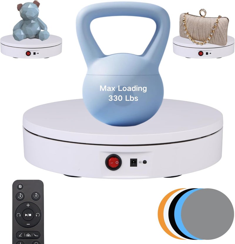 JAYEGT Motorized Rotating Display Stand, 330Lbs Load，360 Degree Electric Rotating Turntable for Photography Products Display，Live Video Show,Remote Control Angle, Speed (White/8.66inch /Wired) - Image 1